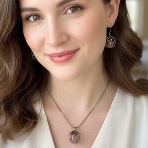 Vintage Y2K Caged Dice Silver Necklace Pendant and Earrings Set